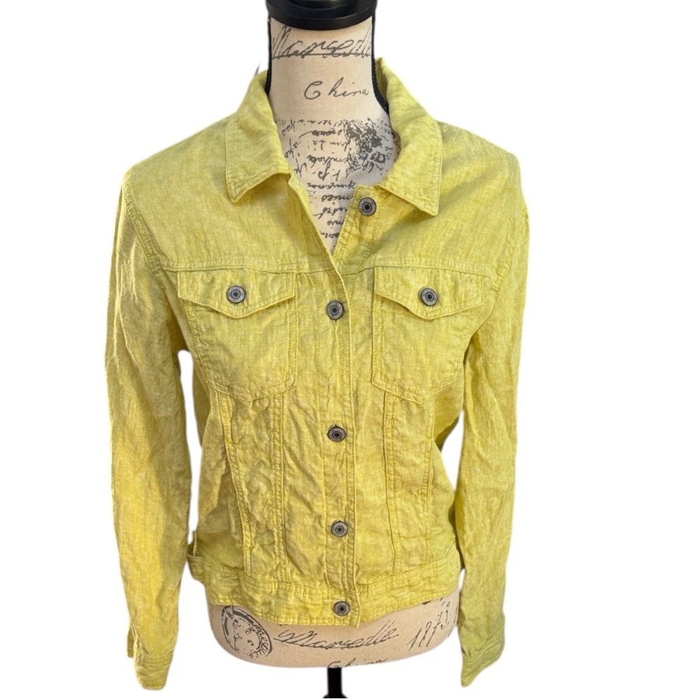 Jones NY Linen Jean Jacket in Lemon 🍋 Yellow - Picture 2 of 10